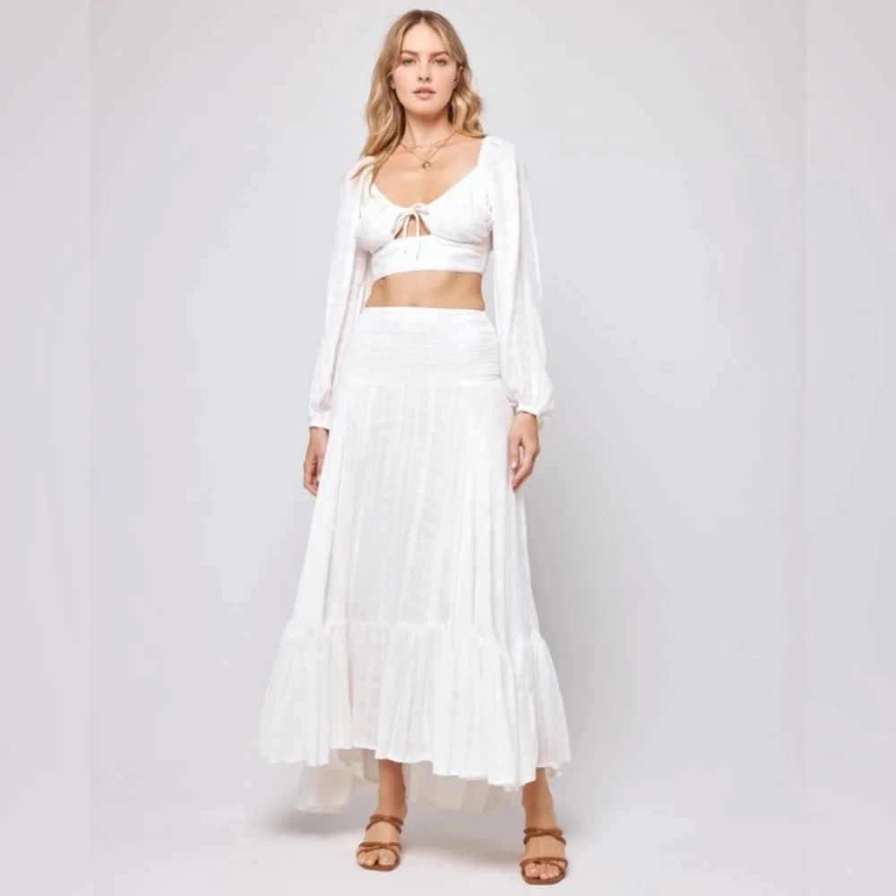 L*Space Cora White Summer Maxi Skirt in Cream